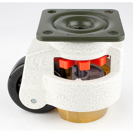 Foot Master Leveling Caster, 75 mm Nylon Wheel, 95x95 mm Plate, Swivel, 800 kg Cap, PU Foot Pad, Ivory GD-100-F-NYN-CUR